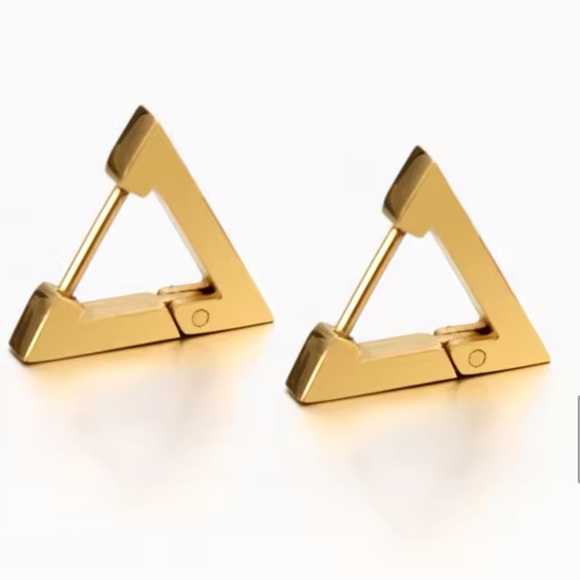 Chantal - Gold Triangle Stainless Steel Earrings Unisex - Picture 3 of 8